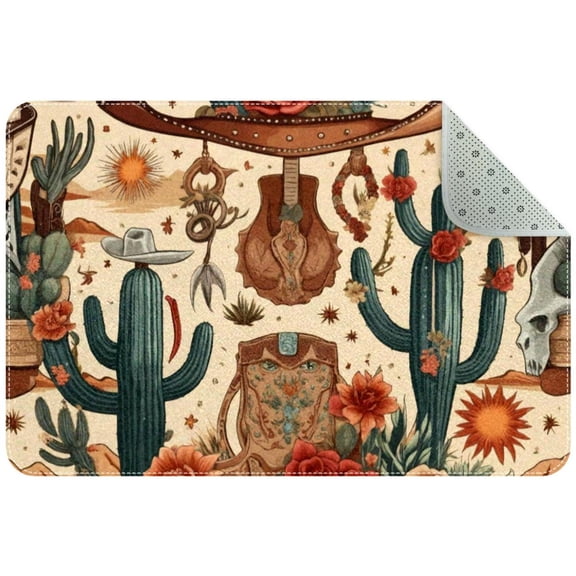 Wild West Animal Skull Cacti Boho Seamless Pattern Entryway Rug, 2x3 Area Rug Indoor Door Mat Non-slip Washable Floor Carpet Rug for Bedroom Office Dining Room Bathroom