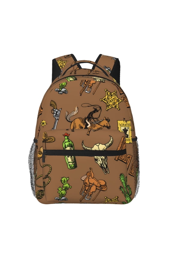Wild West Cactus Cowboy American Laptop Backpack Travel Rucksack for Teens Adults, Fits 15-inch Notebook