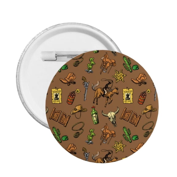 Wild West Cactus Cowboy American Round Button Pin Badge 5PCS Pinback Buttons Lapel Pin for Jacket, Backpack, Hat, Party Favor, Gift