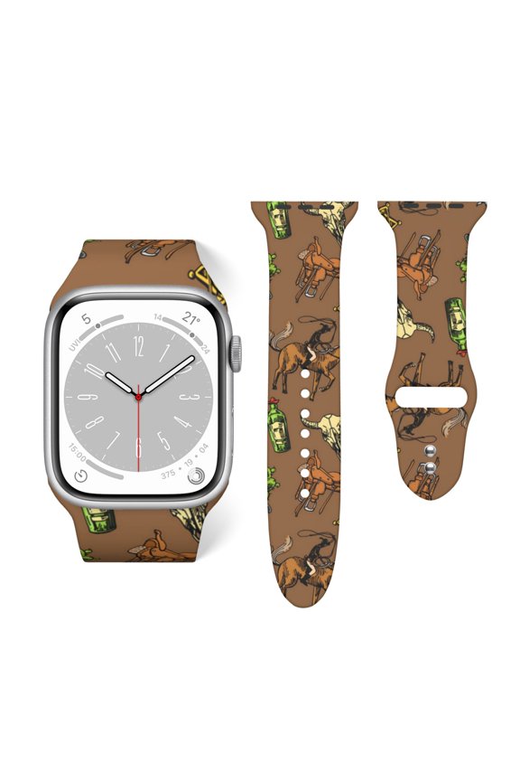 Wild West Cactus Cowboy American Soft Silicone Sport Band 38mm40mm Wristband for Apple Watch, Waterproof Buckle Strap for Series 9/8/7/6/SE/Ultra