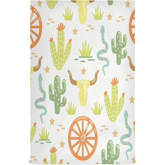 Wild West Cow Skull Dish Towels Set of 4, Wheel Cactus Snakes Washable Tea Towels Dishcloths Lint-Free 18x28 Inch Fast Drying for Kitchen Restaurant Bar Clean