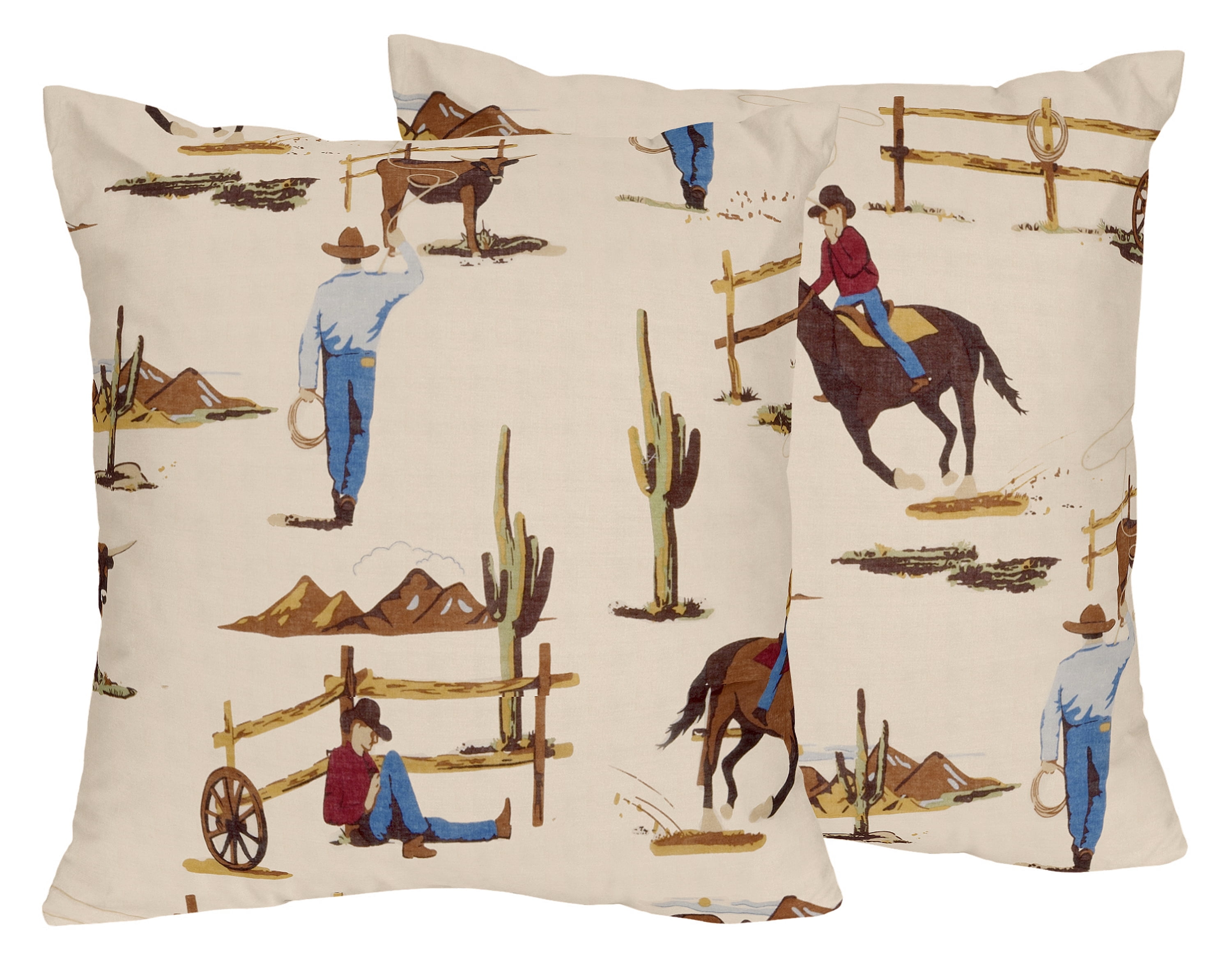 Wild West Cowboy Multicolor Brushed Microfiber Throw Pillow Set