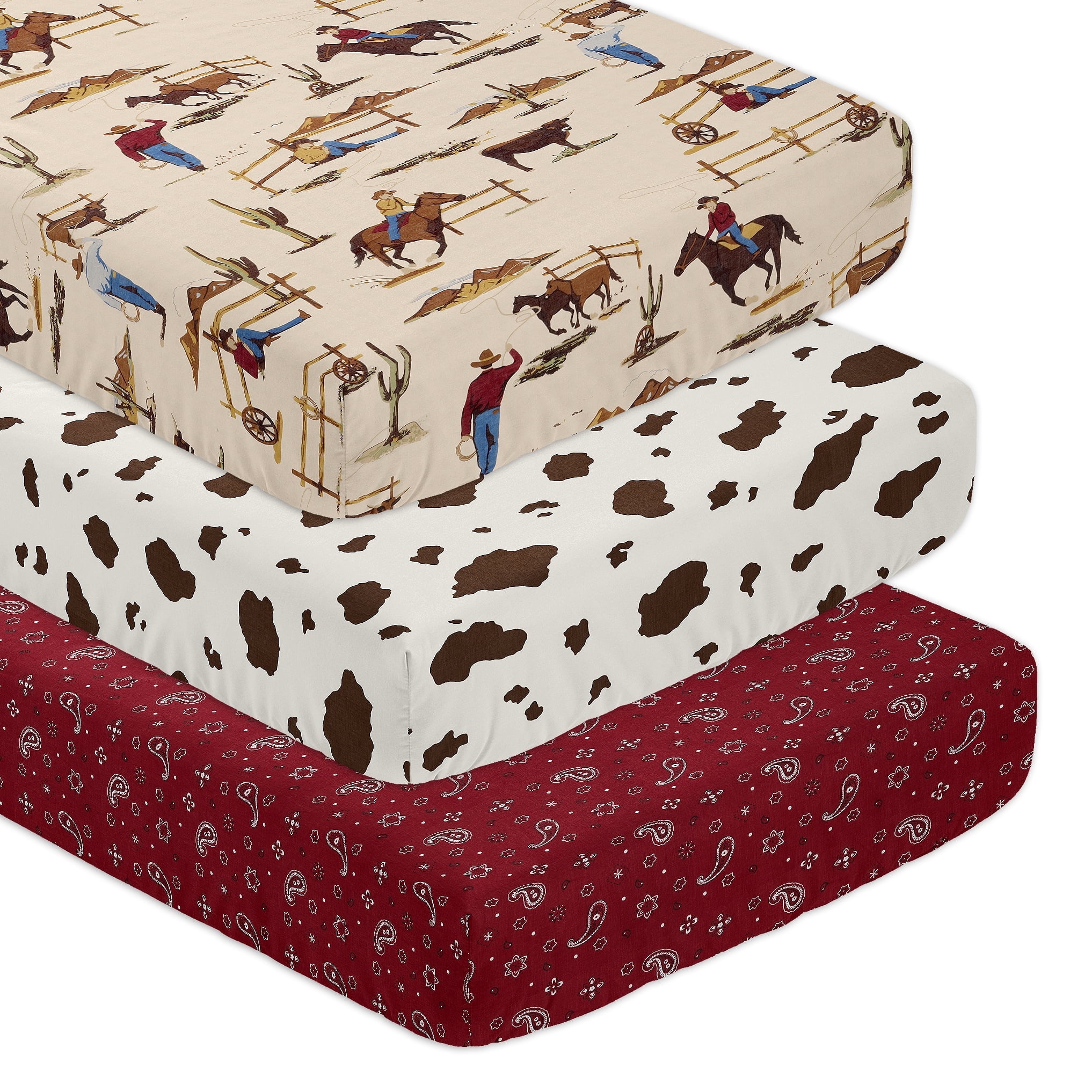 Sweet Jojo Designs Wild West Cowboy Multicolor Fitted Crib Sheets 3 Piece Set