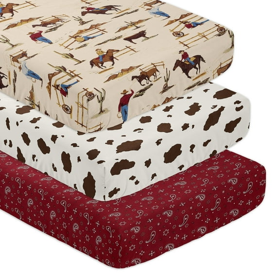 Sweet Jojo Designs Wild West Cowboy Multicolor Fitted Crib Sheets 3 Piece Set