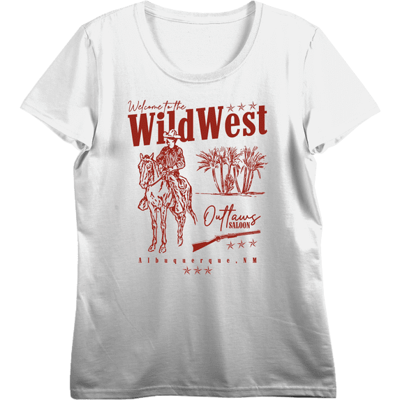 Wild West Cowboy Adult Vivid White Crew Neck Short Sleeve Tee-Medium