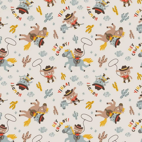 Wild West Cowboy Dog Cream Flannel Fabric