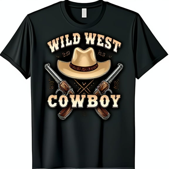 Wild West Cowboy Graphic T-Shirt Rugged Design with on Black