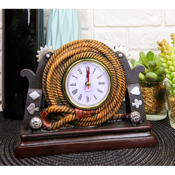 Wild West Cowboy Heel Spurs With Braided Lasso Ropes Decorative Table Clock