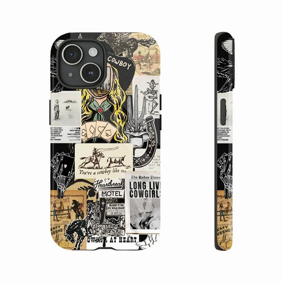 Wild West Cowboy Phone Case for Teens & Cowboy Fans with Edgy Skeleton Guitar Cactus Prints – Compatible with iPhone 11/12/13/14/15/16 (Pro Max/Plus)