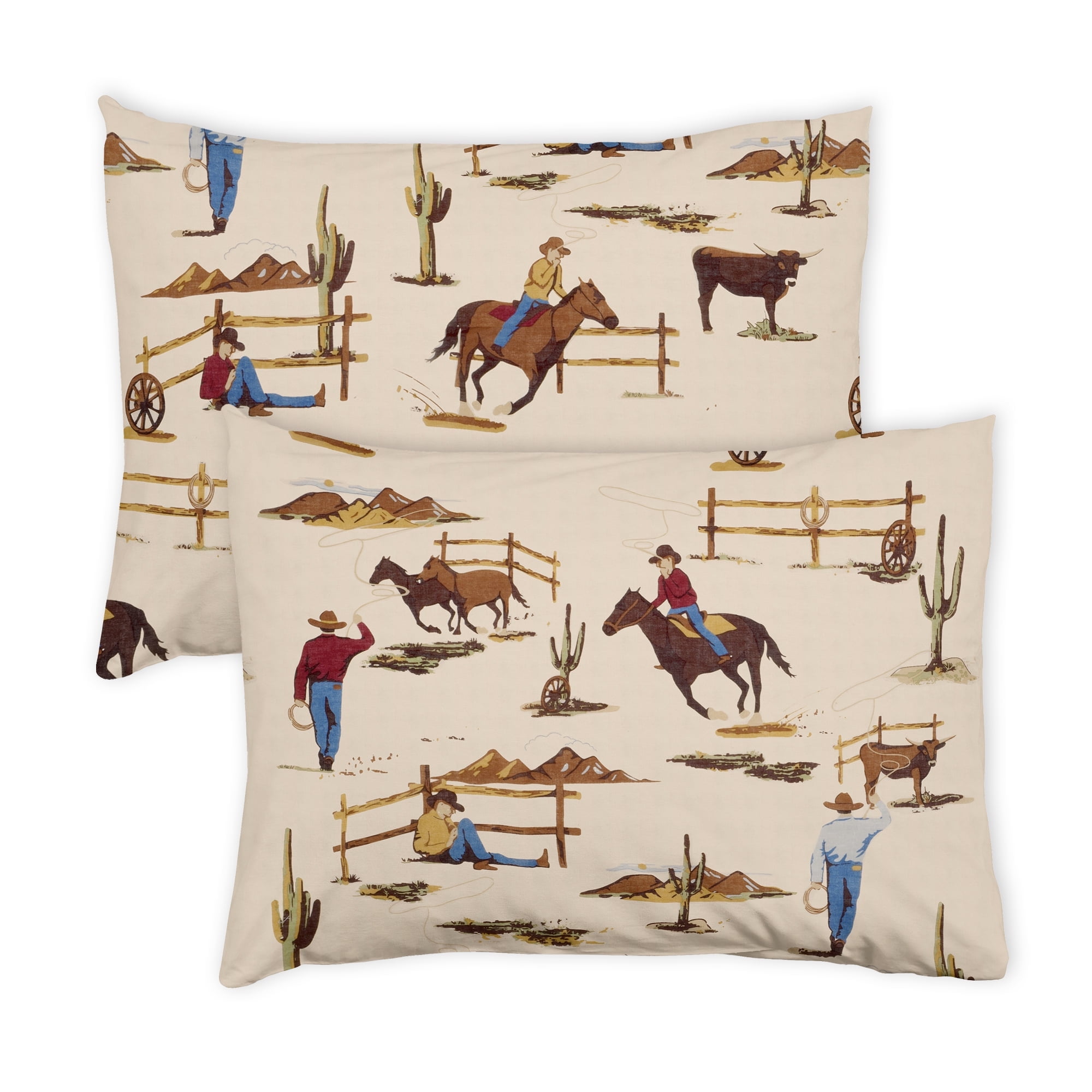 Wild West Cowboy Tan Polyester Standard Pillow Shams