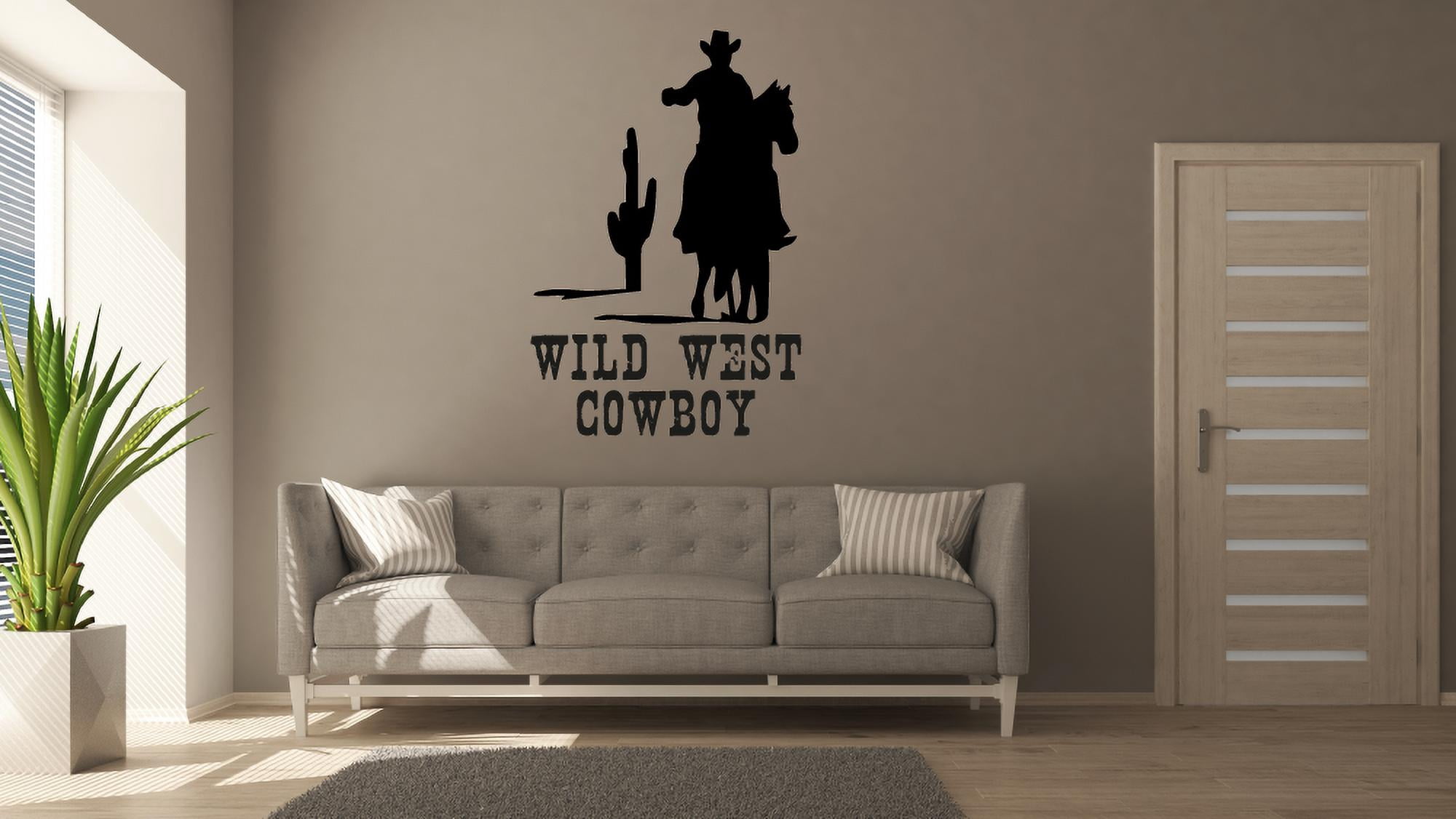 Wild West Cowboy Silhouette Cowboy Horseback Riding Cactus Silhouette Vinyl Wall Art Sticker Wall Decal Home Kids Room Study Room Boys Room Wall Décoration Design Wall Décor Decal Size (40x24 inch)