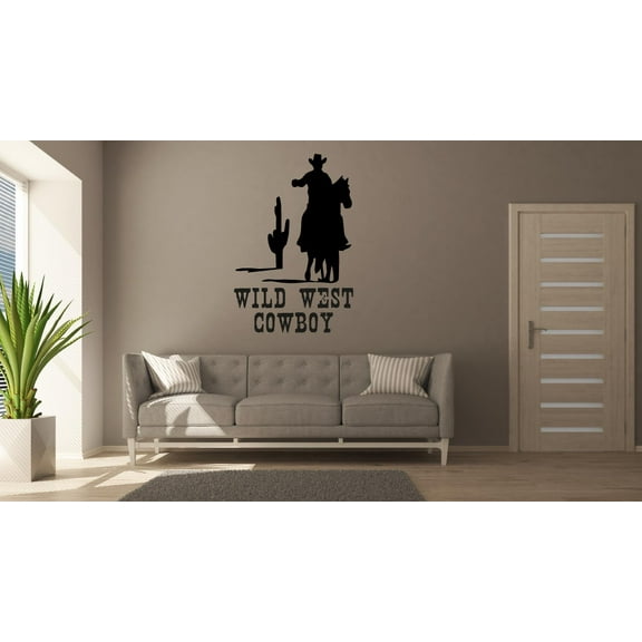 Wild West Cowboy Silhouette Cowboy Horseback Riding Cactus Silhouette Vinyl Wall Art Sticker Wall Decal Home Kids Room Study Room Boys Room Wall Décoration Design Wall Décor Decal Size (10x8 inch)