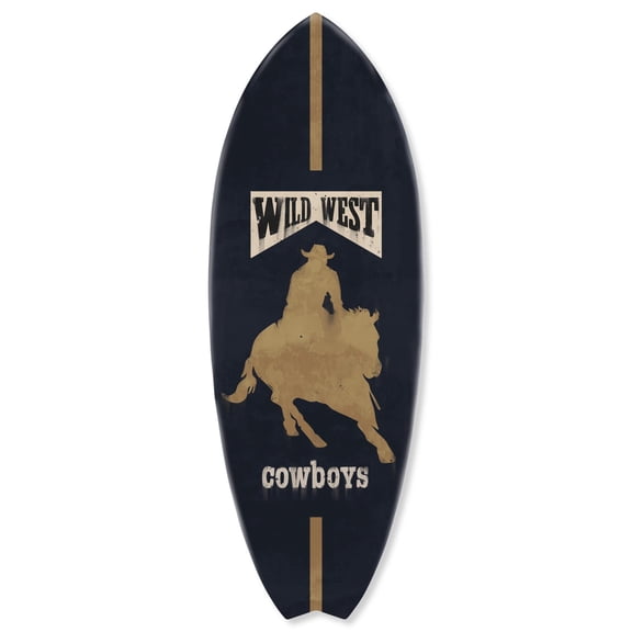 Wild West Cowboys Skimboard Coastal Acrylic Wall Art Easy-to-Hang Western Wall Decor by Notoriart, 1 panel 13" x 37"