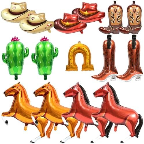 Wild West Cowgirl Themed Balloons, Western Horse Horseshoe Boot Cowboy Hat Cactus Balloon For Baby Shower First Rodeo Birthday Bachelorette Party Decor Supplies