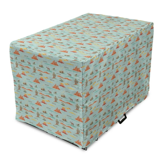 Wild West Dog Crate Cover, Cactus Mountains Sunset and Cowboy, Easy to Use Pet Kennel Cover Small Dogs Puppies Kittens, 7 Sizes, Pale Seafoam Multicolor, by Ambesonne