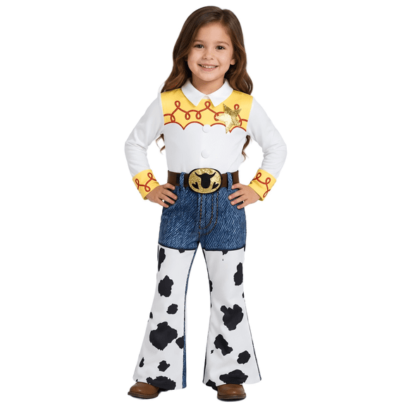 Wild West Frontier Sheriff Rodeo Costume Set with Cow Print Top Pants Belt for Halloween Fancy Dress Party Cosplay Costumes