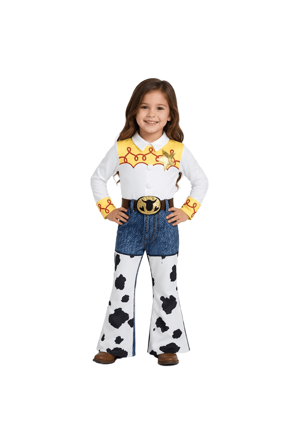 Wild West Frontier Sheriff Rodeo Costume Set with Cow Print Top Pants Belt for Halloween Fancy Dress Party Cosplay Costumes