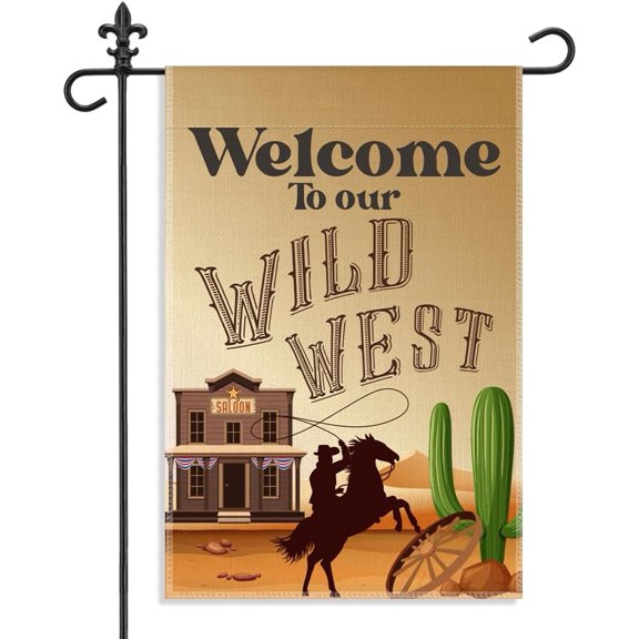 Wild West Garden Flag, 12 x 18 Inch Double Sided Outdoor Decor Flag for Patio Yard Farmhouse, Rustic Western Party Yard Banner, Welcome Cowboy Theme