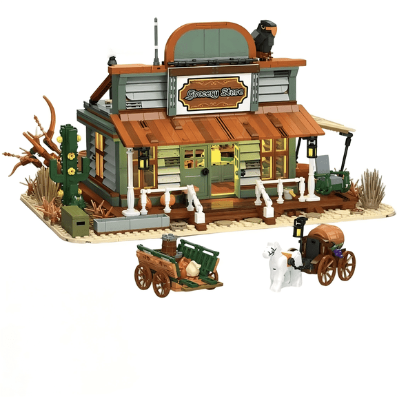 Wild West Grocery Store Building Blocks Set, Western Town General Store Model, Creative Birthday Gift, Home Office Table Centerpiece