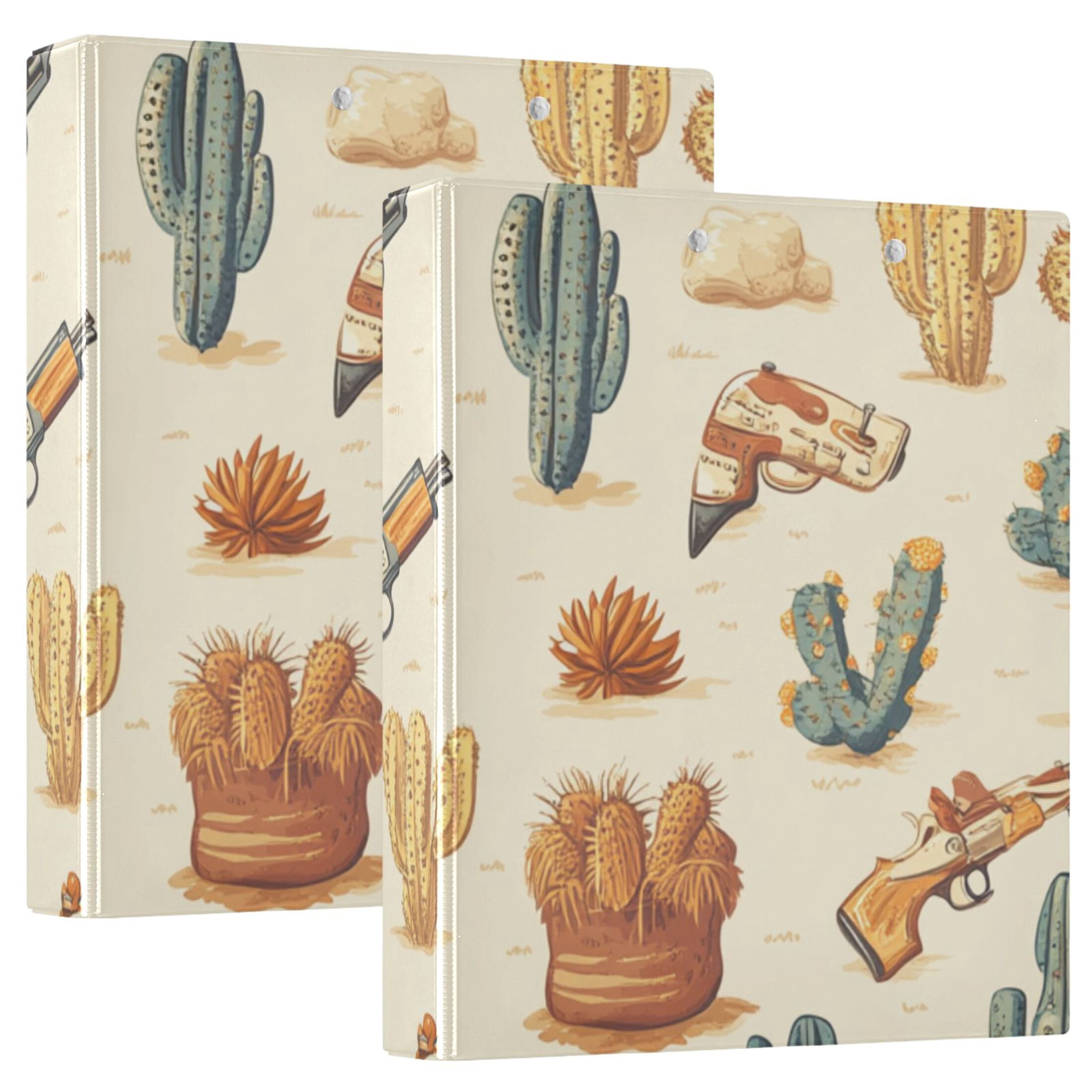 Wild West Hats Cactus 3 Ring Binders 1.5 inch Hardcover File Folders with Interior Pockets A4 Size Organizer for School Office Hospital