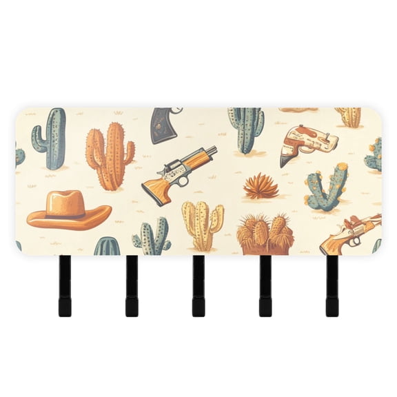 Wild West Hats Cactus Key Holder for Wall Mail Holder Organizer with 5 Key Hooks Wall Mount Key Rack with Shelf