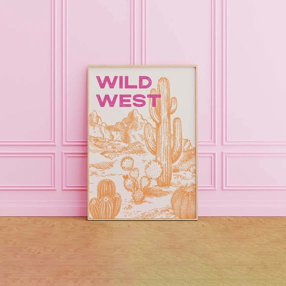 Wild West Poster Western Art Desert Cactus Wall Cowgirl Decor Poster, Unframed Size 8x12
