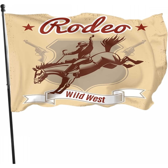 Wild West Rodeo Seasonal Decorative Flag Cowboy Riding Horse And Revolvers Label Vintage Polyester Outdoor Decorations Seasonal Banners Yard Decor