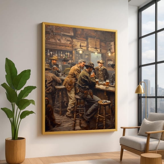Wild West Saloon Scene Canvas, Cowboy Bar Art, Vintage Western Decor, Historical Drinking Scene, Rustic Pub Wall Art, Ready To Hang Canvas, Unframed Canvas Size 16x24