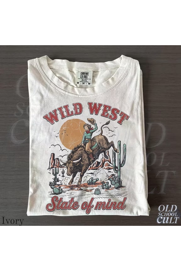 Wild West State Of Mind Vintage Cowboy Boot Retro Rodeo Desert T-shirt
