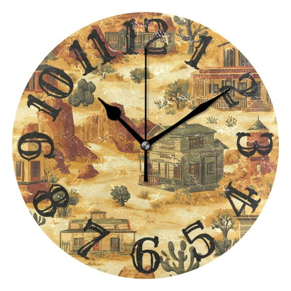 Wild West Wall Clock 10 inch Non-Ticking Easy to Read Decorative Clocks for Home Bedroom Living Room