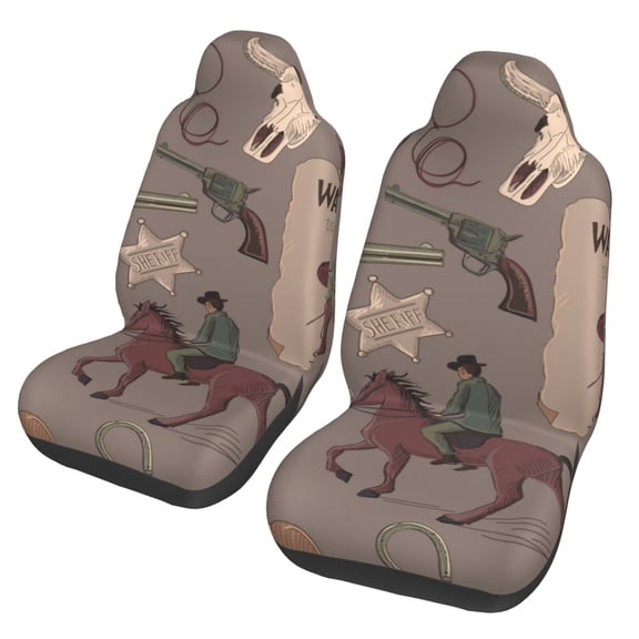 Wild West Wanted Poster Car Seat Cover 2 Pcs Auto Front Bucket Seats Protector Cushion Universal Vehicle Truck SUV