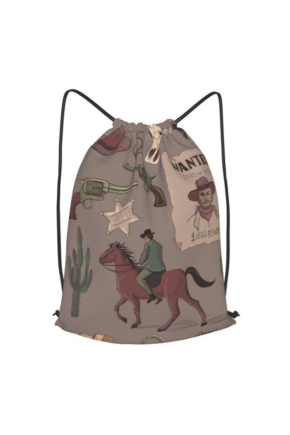 Wild West Wanted Poster Drawstring Backpack Gym String Bag Sports Sackpack Cinch Sack, Small