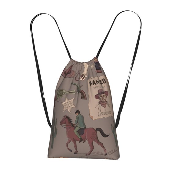Wild West Wanted Poster Packable Drawstring Backpack, Lightweight Foldable Cinch Storage Bag for Gym Travel Shopping
