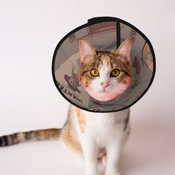 Wild West Wanted Poster Soft Pet Recovery Collar for Cats Small Dogs, Protective Elizabeth Collar for Post-Surgery, Anti-Lick & Anti-Scratch