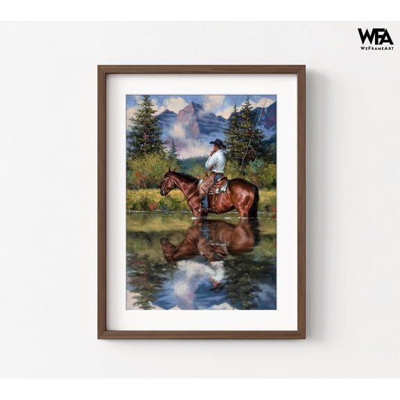 Wild Western Painting Print, Framed Cowboy Oil Painting Print, Horse Wall Decor, Landscape Wall Art, Farmhouse Wall Art, Framed Wall Art