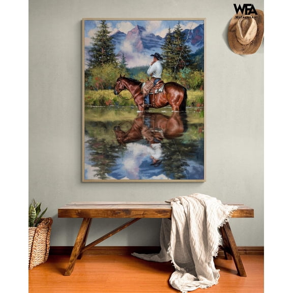 Wild Western Painting Print, Framed Cowboy Oil Painting Print, Horse Wall Decor, Landscape Wall Art, Farmhouse Wall Art, Framed Wall Art