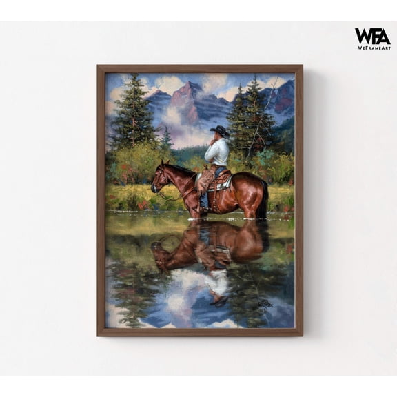 Wild Western Painting Print, Framed Cowboy Oil Painting Print, Horse Wall Decor, Landscape Wall Art, Farmhouse Wall Art, Framed Wall Art