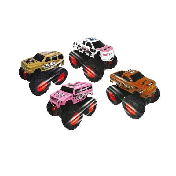 Wild Wheelz Farm by Deluxebase – Friction Monster Truck Toy, Push-Along Farm Animal Vehicle for Kids