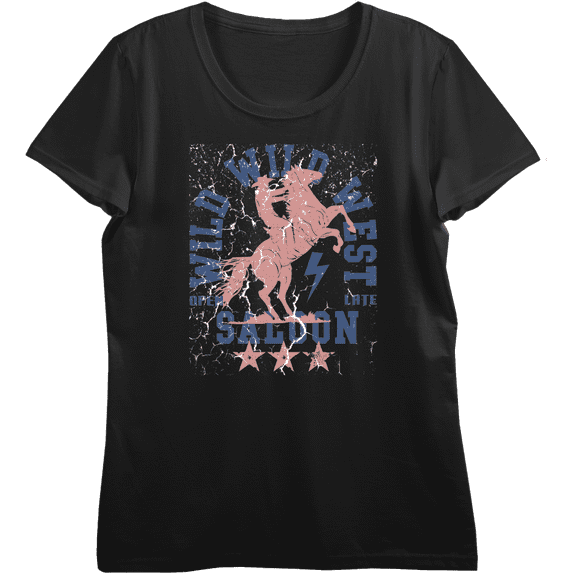 Wild Wild West Saloon Adult Black Crew Neck Short Sleeve Tee-Medium