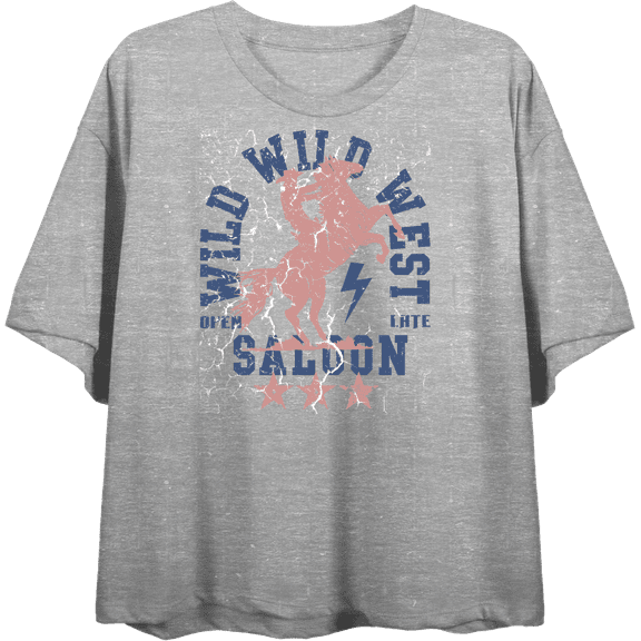 Wild Wild West Saloon Adult Heather Gray Crew Neck Short Sleeve Tee-Large