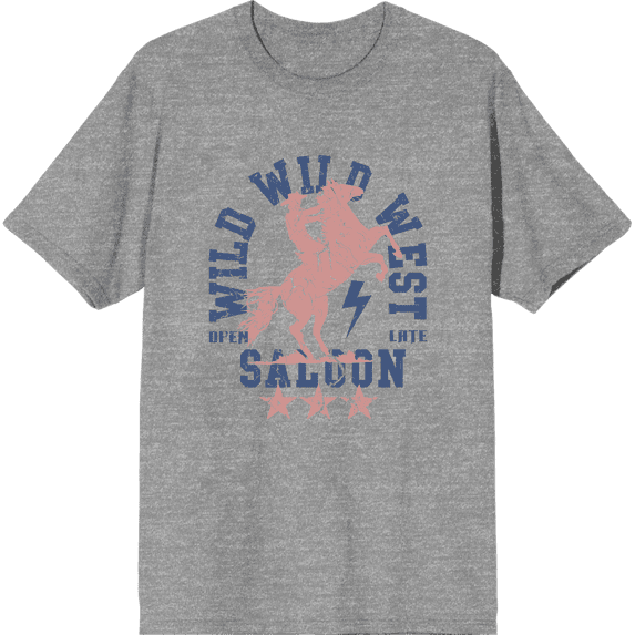Wild Wild West Saloon Adult Heather Gray Crew Neck Short Sleeve Tee-Small