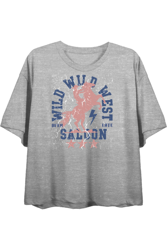 Wild Wild West Saloon Adult Heather Gray Crew Neck Short Sleeve Tee-XL