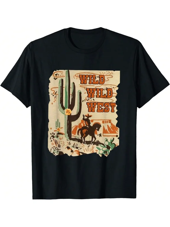 Wild Wild West Vintage Retro Graphic Tee Shirt Unisex Casual Wear Cotton Men's Women's Tee Shirt