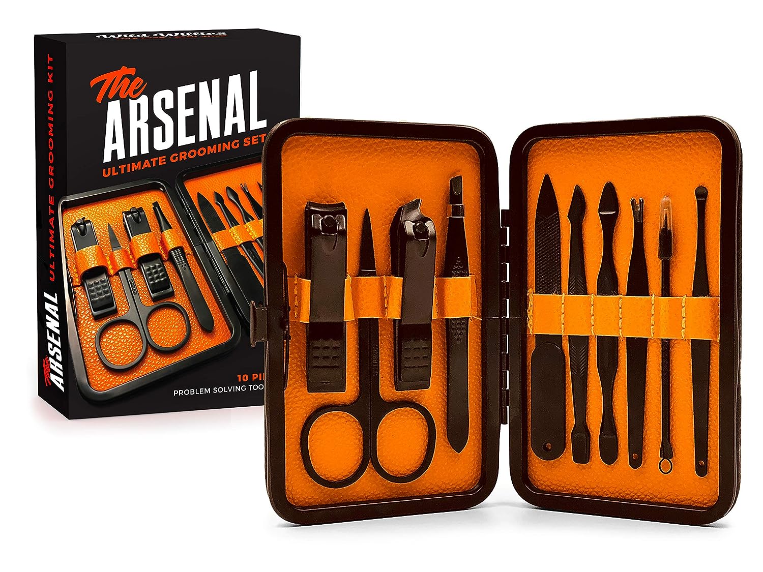 Wild Willies Arsenal Manicure and Pedicure Set, Men's Grooming Kit, Black, 10 Pieces - image 1 of 9