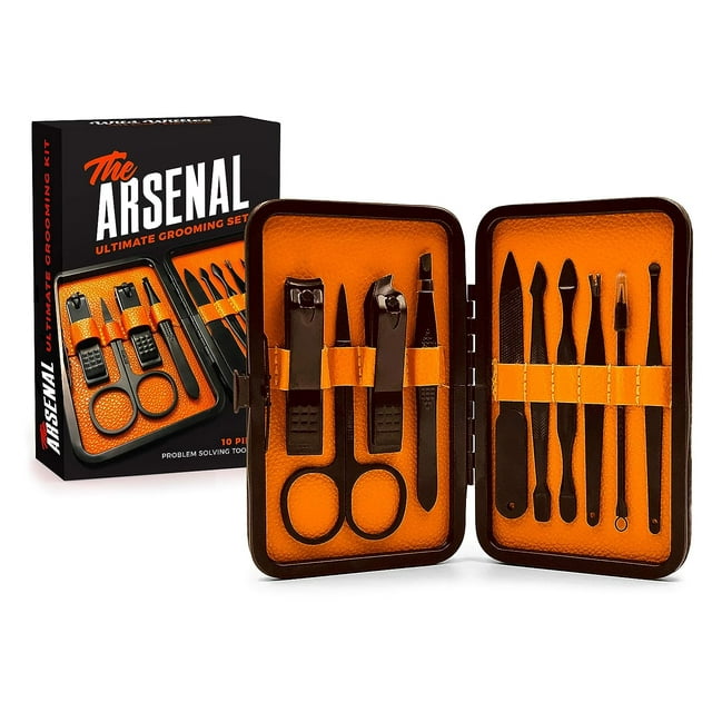 Wild Willies Arsenal Manicure and Pedicure Set, Men's Grooming Kit, Black, 10 Pieces