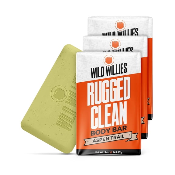 Wild Willies Men's Moisturizing Soap, Shea Butter Body Bar, Aspen Trail Scent, 3-Pack