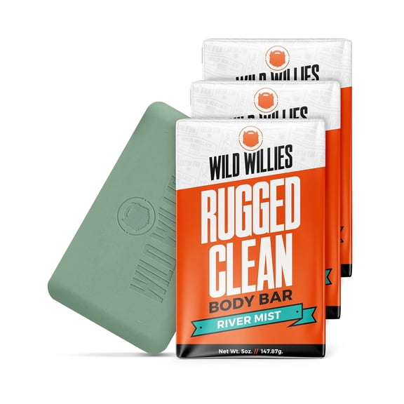 Wild Willies Men's Moisturizing Soap, Shea Butter Body Bar, River Mist Scent, 3-Pack