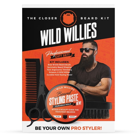 Wild Willies The Closer Men's Beard Shaping Kit, 4-Piece Gift Set