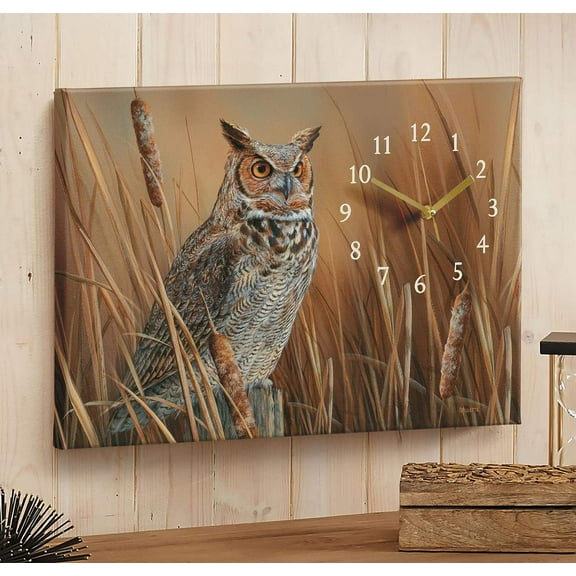 Wild Wings 5084310012 Great Horned Owl Canvas Clock by Rosemary Millette, 18-inch Width