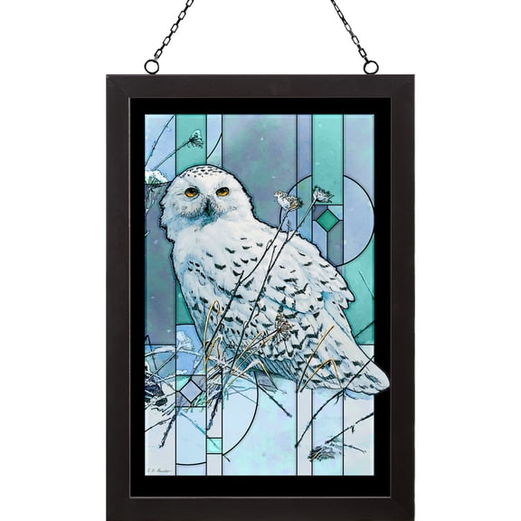 Wild Wings 5386498045 On The North Wind Snowy Owl Stained Glass Art, 20-inch Height